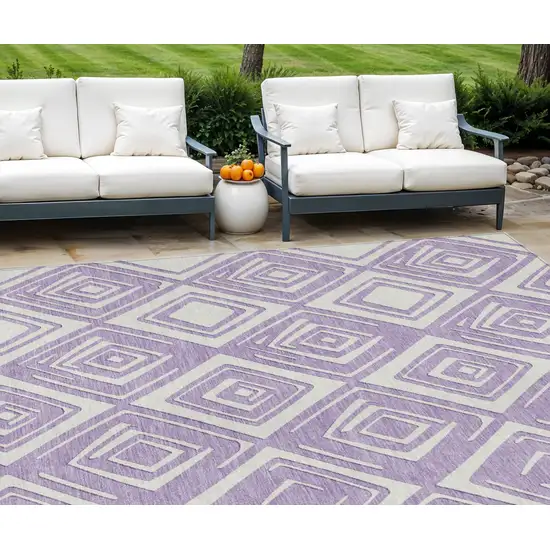 Lavender And Ivory Geometric Washable Indoor Outdoor Area Rug Photo 1