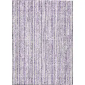 Photo of Lavender And Ivory Striped Washable Indoor Outdoor Area Rug