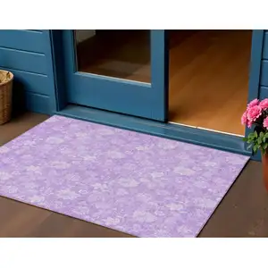 Photo of Lavender And Lilac Floral Washable Indoor Outdoor Area Rug