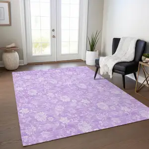 Photo of Lavender And Lilac Floral Washable Indoor Outdoor Area Rug