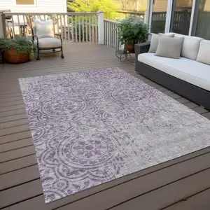 Photo of Lavender And Lilac Medallion Washable Indoor Outdoor Area Rug