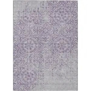 Photo of Lavender And Lilac Medallion Washable Indoor Outdoor Area Rug