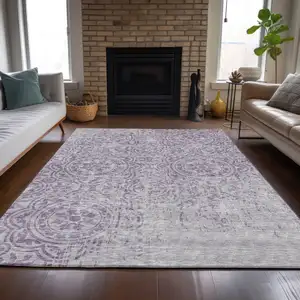 Photo of Lavender And Lilac Medallion Washable Indoor Outdoor Area Rug