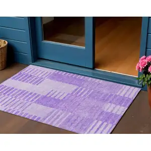 Photo of Lavender And Purple Striped Washable Indoor Outdoor Area Rug