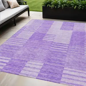 Photo of Lavender And Purple Striped Washable Indoor Outdoor Area Rug