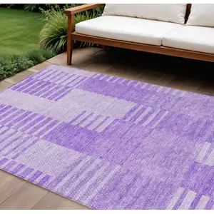 Photo of Lavender And Purple Striped Washable Indoor Outdoor Area Rug