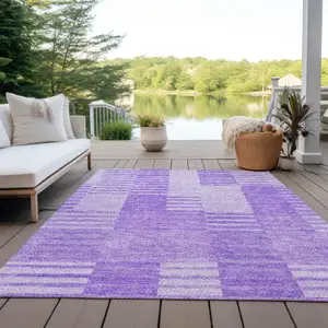 Photo of Lavender And Purple Striped Washable Indoor Outdoor Area Rug