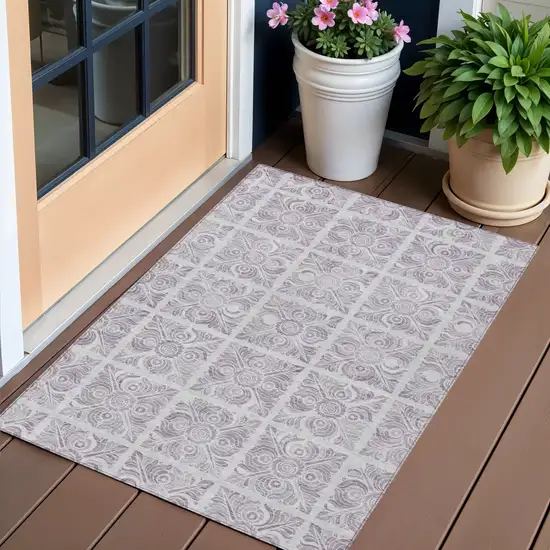 Lavender And Silver Medallion Washable Indoor Outdoor Area Rug Photo 1