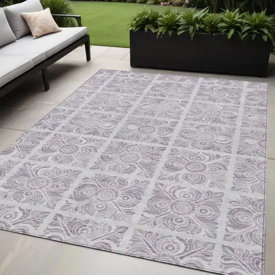 Lavender And Silver Medallion Washable Indoor Outdoor Area Rug Photo 1