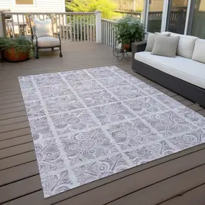 Photo of Lavender And Silver Medallion Washable Indoor Outdoor Area Rug