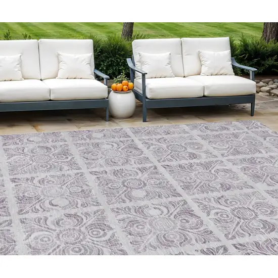 Lavender And Silver Medallion Washable Indoor Outdoor Area Rug Photo 1