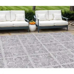 Photo of Lavender And Silver Medallion Washable Indoor Outdoor Area Rug