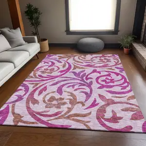 Photo of Lavender Blush And Purple Floral Washable Indoor Outdoor Area Rug