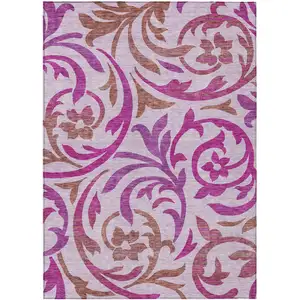 Photo of Lavender Blush And Purple Floral Washable Indoor Outdoor Area Rug