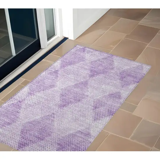 Lavender Geometric Washable Non Skid Indoor Outdoor Area Rug Photo 1