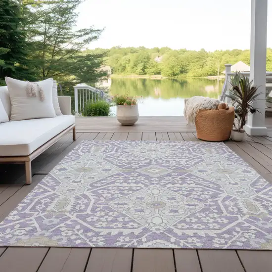 Lavender Gray And Beige Floral Washable Indoor Outdoor Area Rug Photo 8