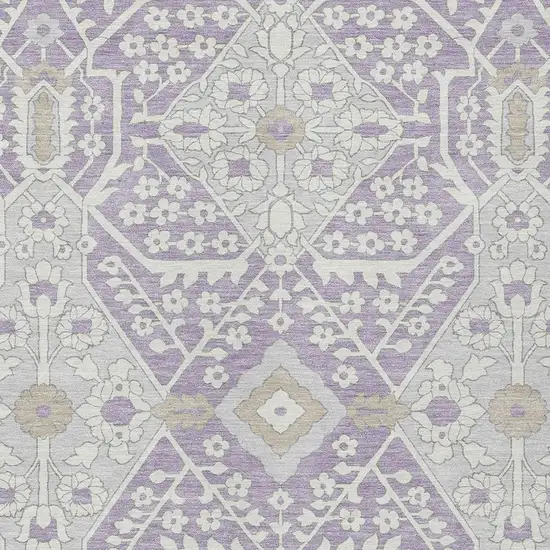 Lavender Gray And Beige Floral Washable Indoor Outdoor Area Rug Photo 6