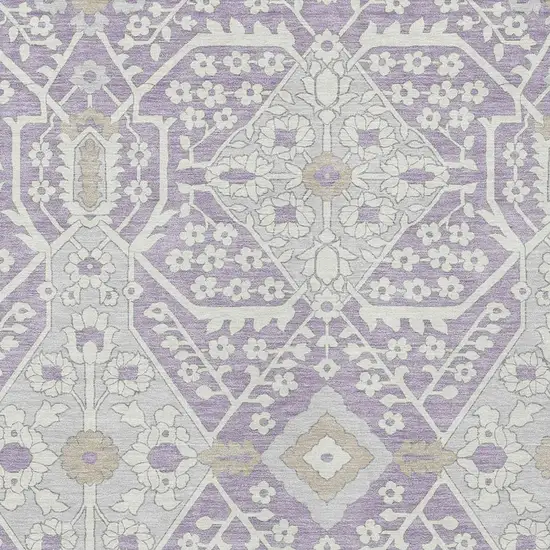 Lavender Gray And Beige Floral Washable Indoor Outdoor Area Rug Photo 6