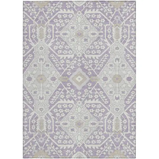 Lavender Gray And Beige Floral Washable Indoor Outdoor Area Rug Photo 8