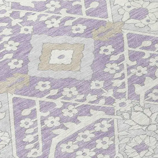 Lavender Gray And Beige Floral Washable Indoor Outdoor Area Rug Photo 7