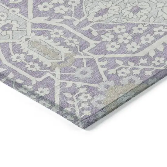 Lavender Gray And Beige Floral Washable Indoor Outdoor Area Rug Photo 5