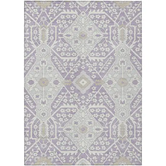 Lavender Gray And Beige Floral Washable Indoor Outdoor Area Rug Photo 2