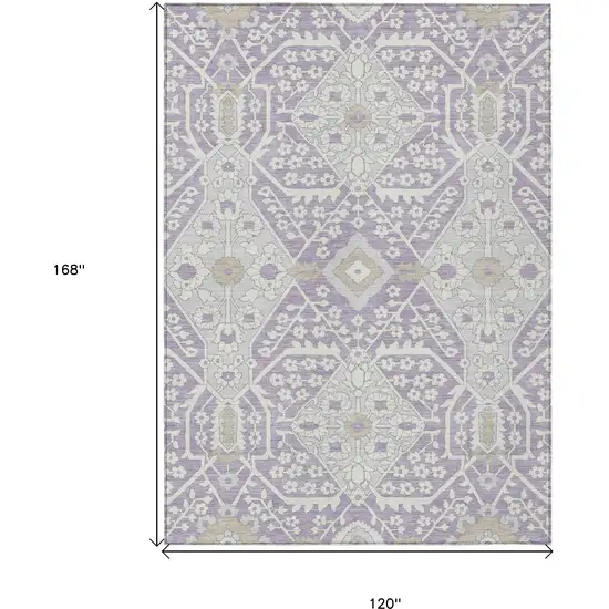 Lavender Gray And Beige Floral Washable Indoor Outdoor Area Rug Photo 3