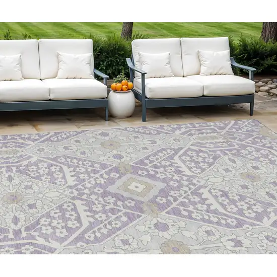 Lavender Gray And Beige Floral Washable Indoor Outdoor Area Rug Photo 1