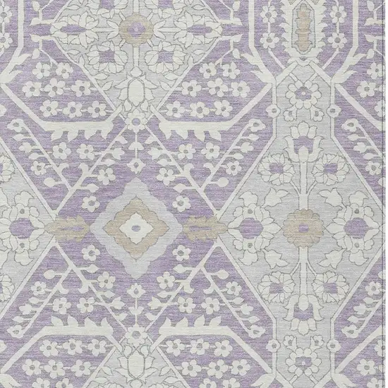 Lavender Gray And Beige Floral Washable Indoor Outdoor Area Rug Photo 6