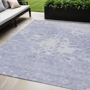 Photo of Lavender Ivory And Lilac Abstract Washable Indoor Outdoor Area Rug