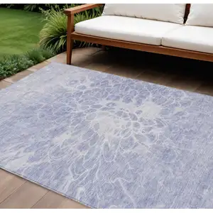 Photo of Lavender Ivory And Lilac Abstract Washable Indoor Outdoor Area Rug