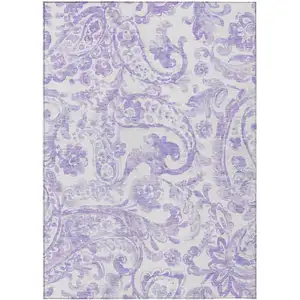 Photo of Lavender Ivory And Purple Paisley Washable Indoor Outdoor Area Rug