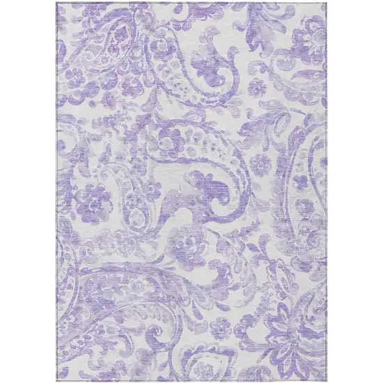 Lavender Ivory And Purple Paisley Washable Indoor Outdoor Area Rug Photo 2