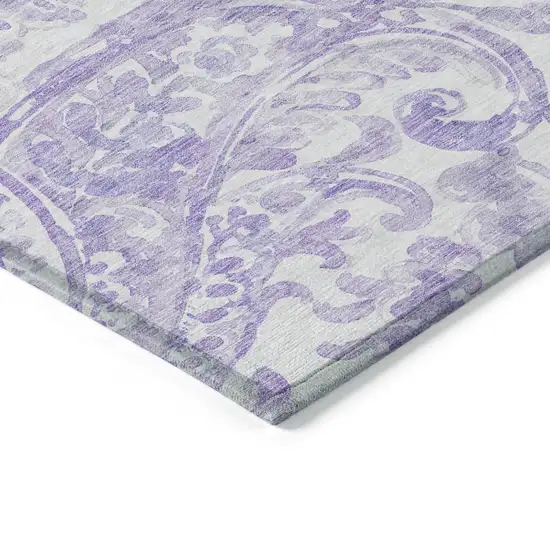 Lavender Ivory And Purple Paisley Washable Indoor Outdoor Area Rug Photo 5