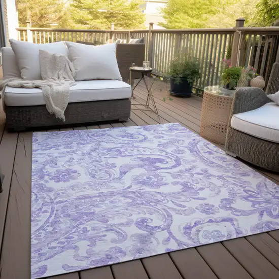 Lavender Ivory And Purple Paisley Washable Indoor Outdoor Area Rug Photo 7