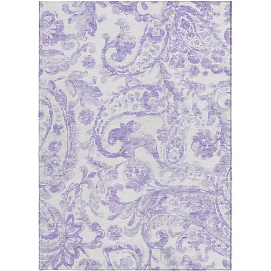 Lavender Ivory And Purple Paisley Washable Indoor Outdoor Area Rug Photo 6