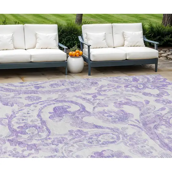 Lavender Ivory And Purple Paisley Washable Indoor Outdoor Area Rug Photo 1