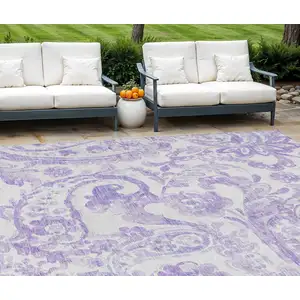 Photo of Lavender Ivory And Purple Paisley Washable Indoor Outdoor Area Rug