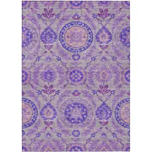 Photo of Lavender Lilac And Gray Floral Washable Indoor Outdoor Area Rug