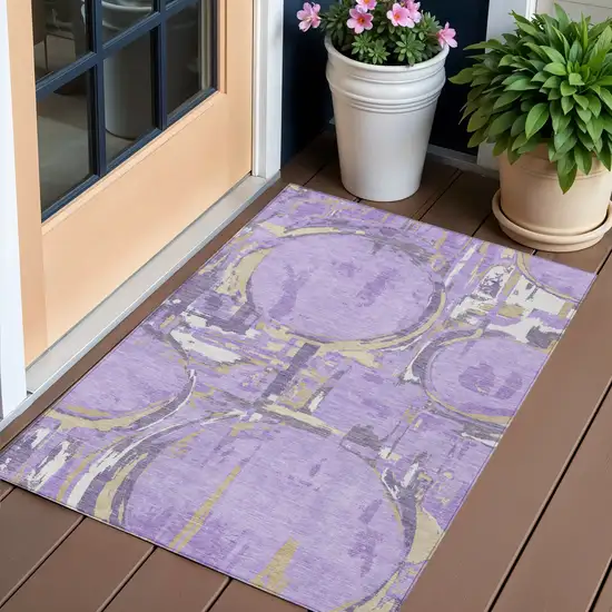 Lavender Lilac And Purple Geometric Washable Indoor Outdoor Area Rug Photo 1