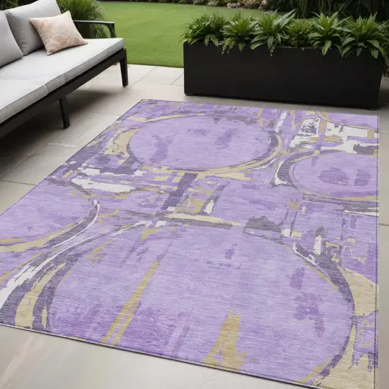 Lavender Lilac And Purple Geometric Washable Indoor Outdoor Area Rug Photo 1