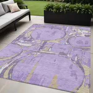 Photo of Lavender Lilac And Purple Geometric Washable Indoor Outdoor Area Rug