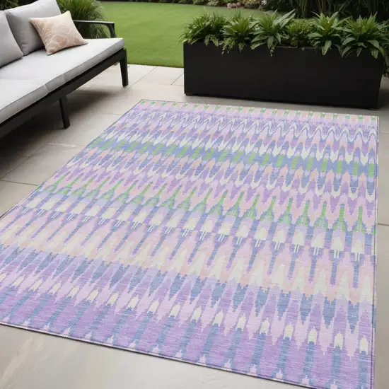 Lavender Pink And Lime Green Southwestern Washable Indoor Outdoor Area Rug Photo 1