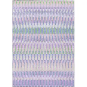 Photo of Lavender Pink And Lime Green Southwestern Washable Indoor Outdoor Area Rug