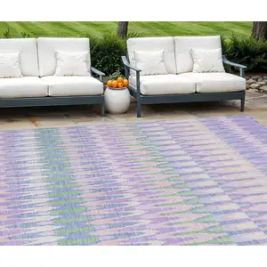 Photo of Lavender Pink And Lime Green Southwestern Washable Indoor Outdoor Area Rug