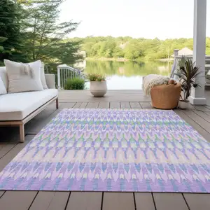 Photo of Lavender Pink And Lime Green Southwestern Washable Indoor Outdoor Area Rug