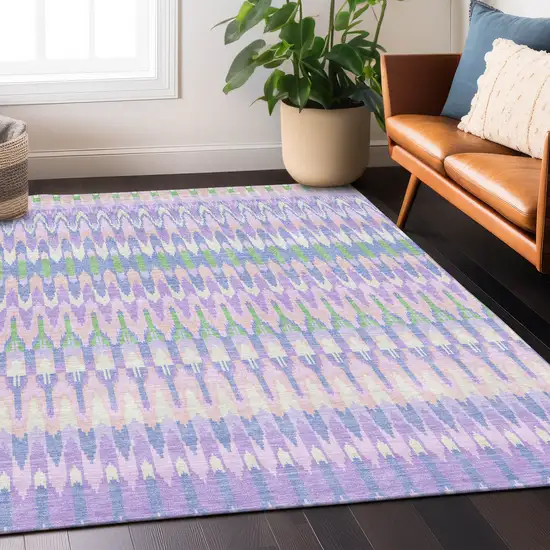 Lavender Pink And Lime Green Southwestern Washable Indoor Outdoor Area Rug Photo 9