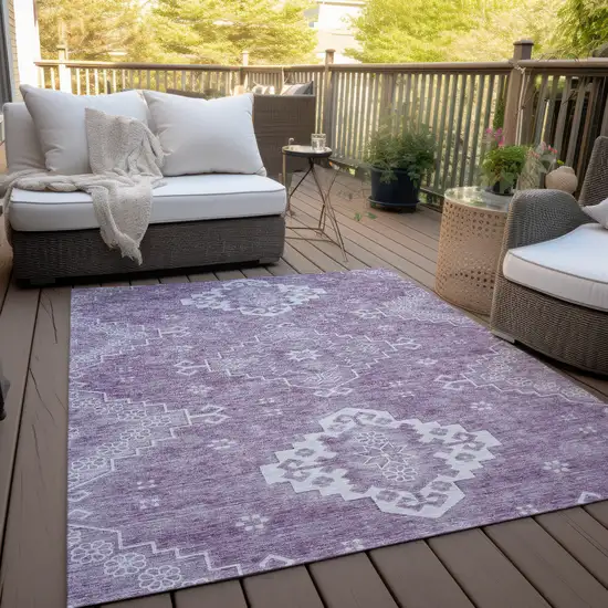 Lavender Plum And Ivory Medallion Washable Indoor Outdoor Area Rug Photo 6