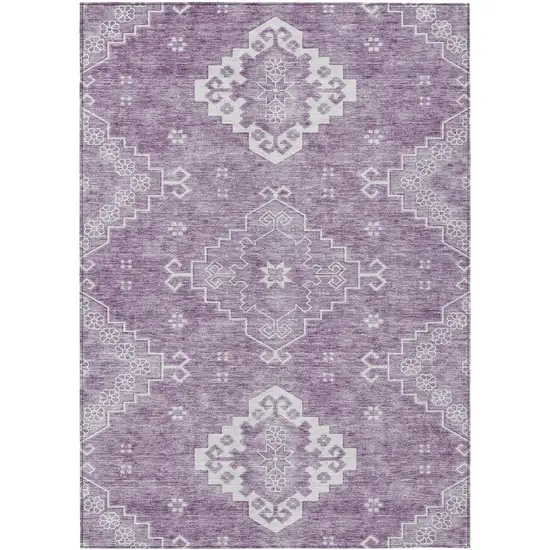 Lavender Plum And Ivory Medallion Washable Indoor Outdoor Area Rug Photo 1