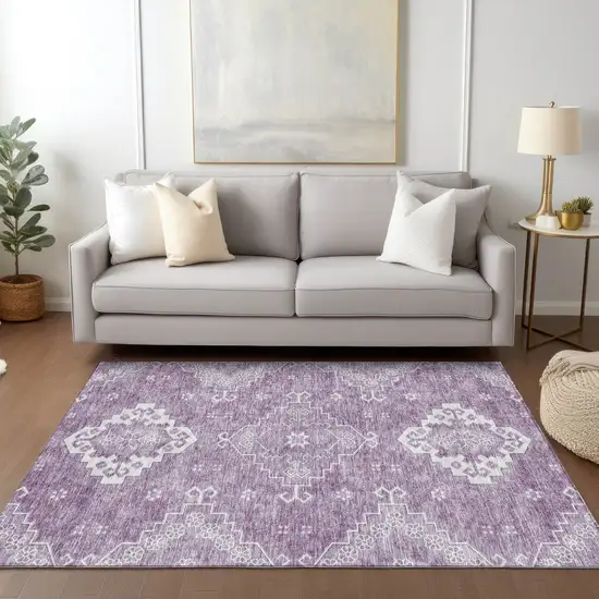 Lavender Plum And Ivory Medallion Washable Indoor Outdoor Area Rug Photo 8